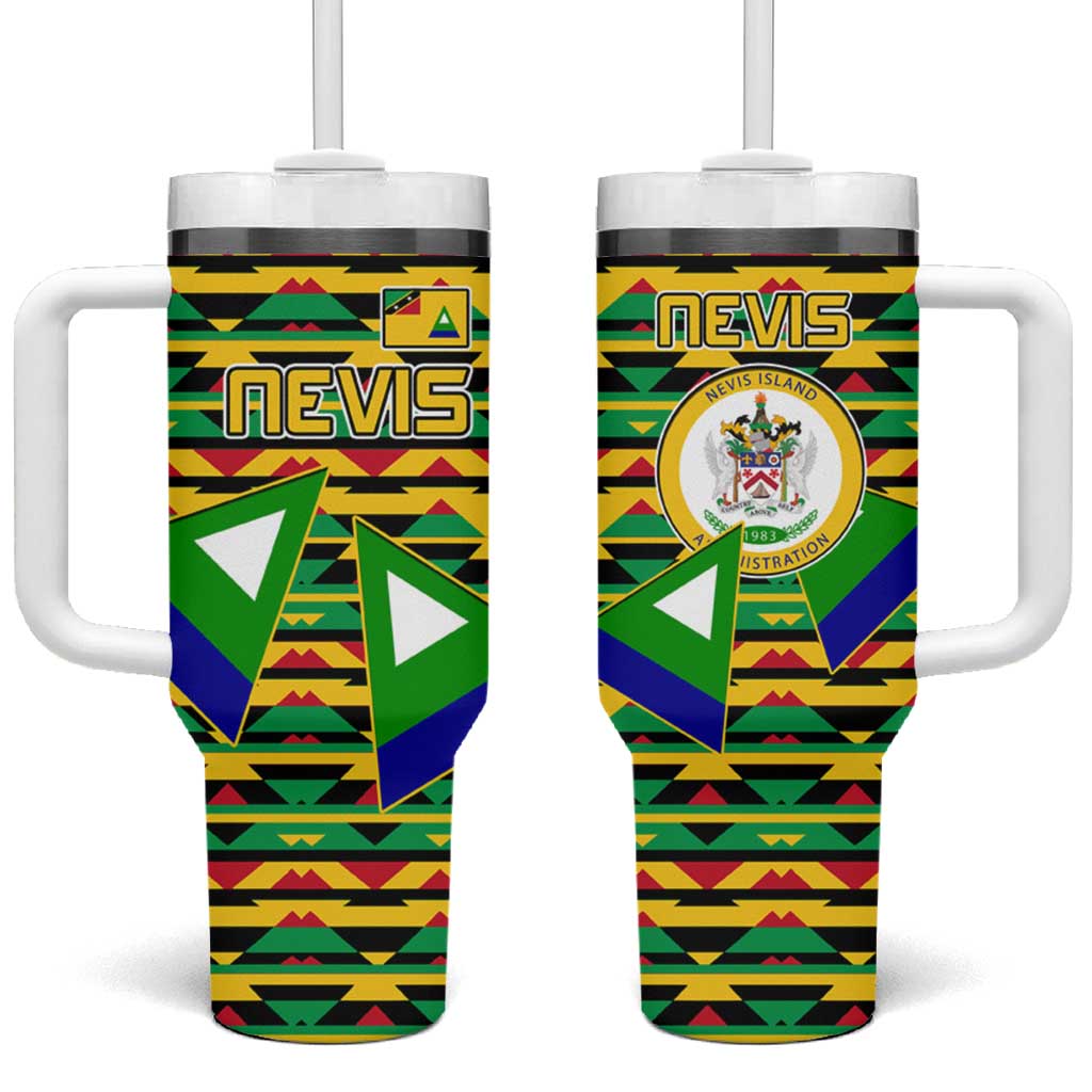 Nevis in Saint Kitts and Nevis Tumbler With Handle Geometric Pattern and Coat of Arms - Wonder Print Shop
