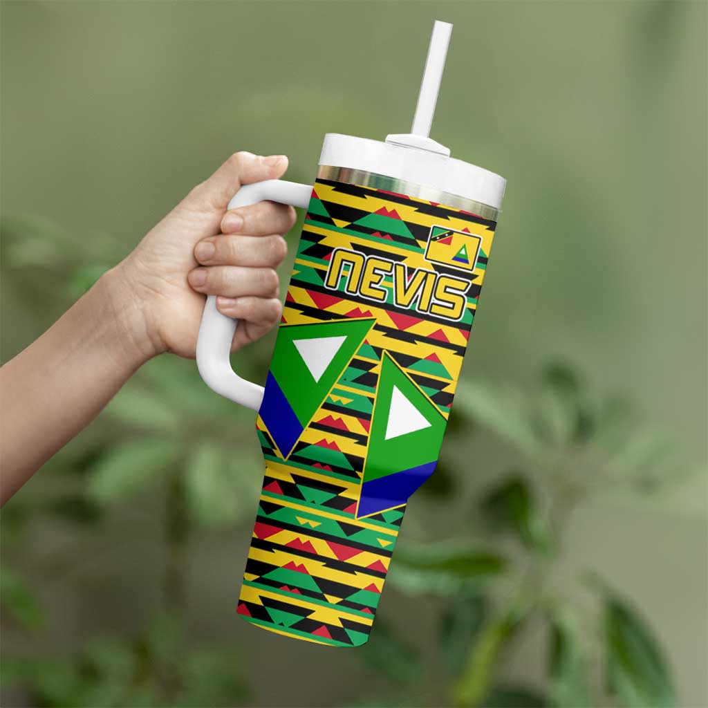 Nevis in Saint Kitts and Nevis Tumbler With Handle Geometric Pattern and Coat of Arms - Wonder Print Shop