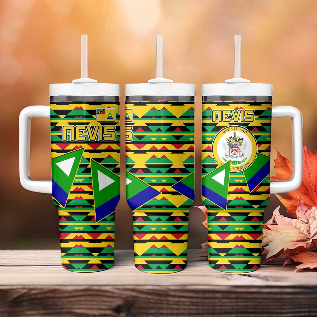 Nevis in Saint Kitts and Nevis Tumbler With Handle Geometric Pattern and Coat of Arms - Wonder Print Shop