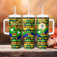 Nevis in Saint Kitts and Nevis Tumbler With Handle Geometric Pattern and Coat of Arms - Wonder Print Shop