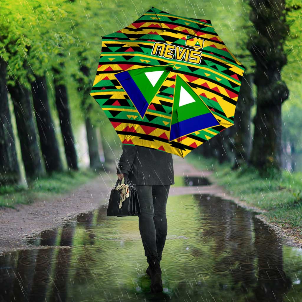 Nevis in Saint Kitts and Nevis Umbrella Geometric Pattern and Coat of Arms - Wonder Print Shop