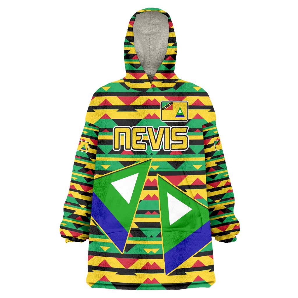 Nevis in Saint Kitts and Nevis Wearable Blanket Hoodie Geometric Pattern and Coat of Arms - Wonder Print Shop