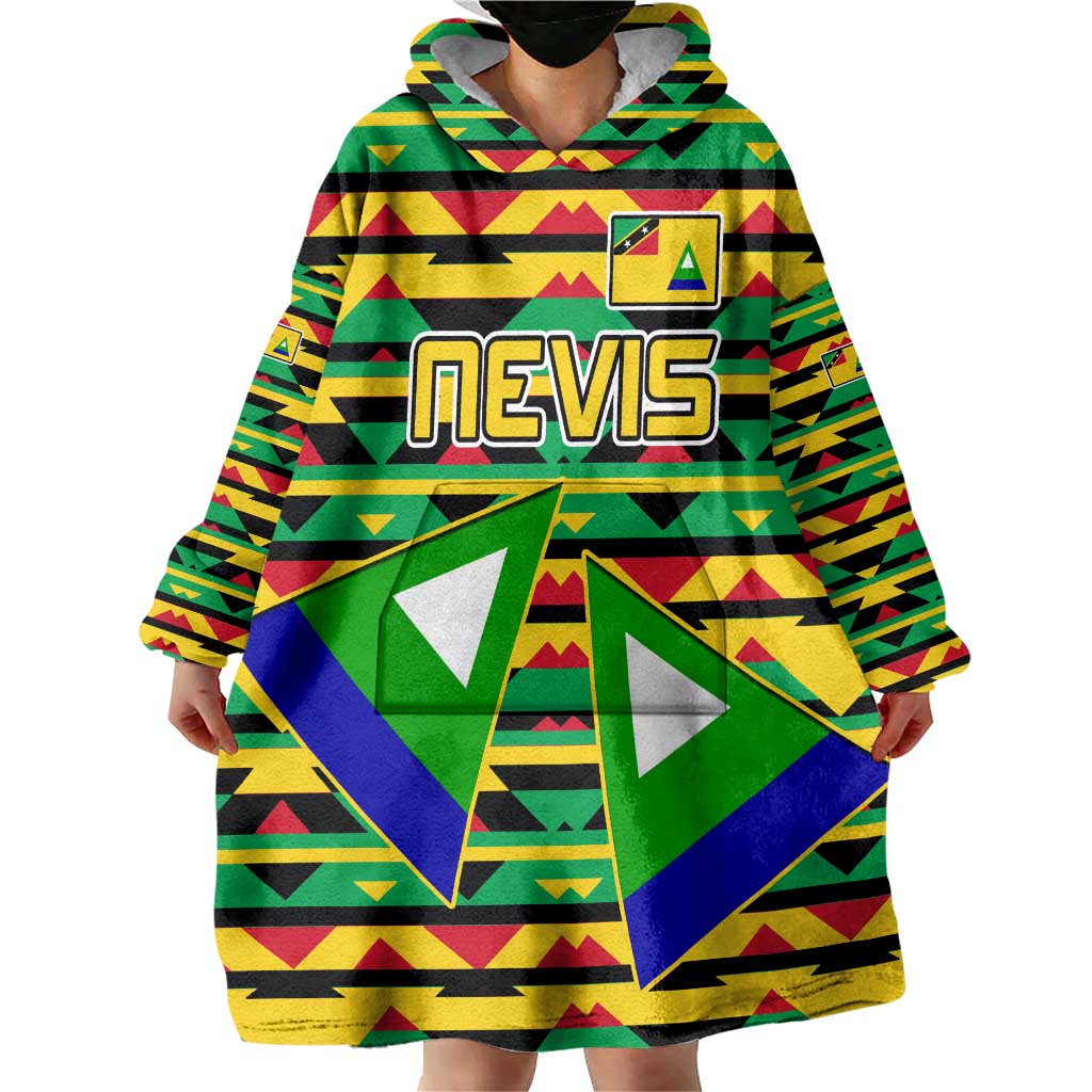 Nevis in Saint Kitts and Nevis Wearable Blanket Hoodie Geometric Pattern and Coat of Arms - Wonder Print Shop