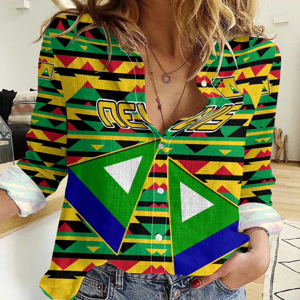 Nevis in Saint Kitts and Nevis Women Casual Shirt Geometric Pattern and Coat of Arms - Wonder Print Shop