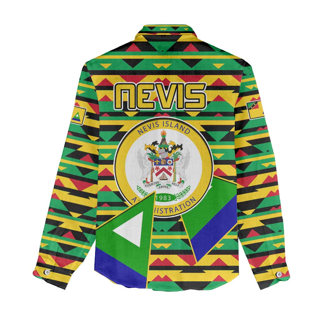 Nevis in Saint Kitts and Nevis Women Casual Shirt Geometric Pattern and Coat of Arms - Wonder Print Shop