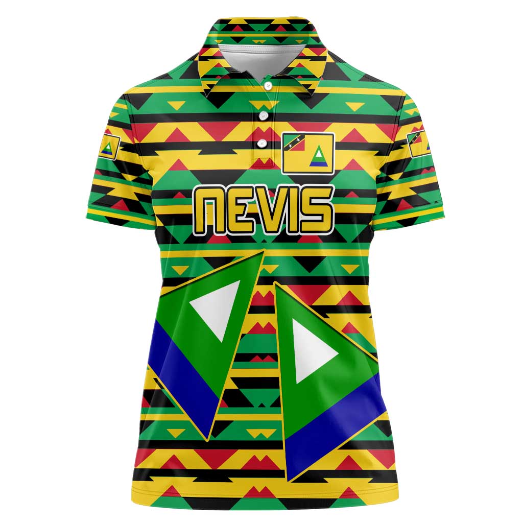 Nevis in Saint Kitts and Nevis Women Polo Shirt Geometric Pattern and Coat of Arms - Wonder Print Shop