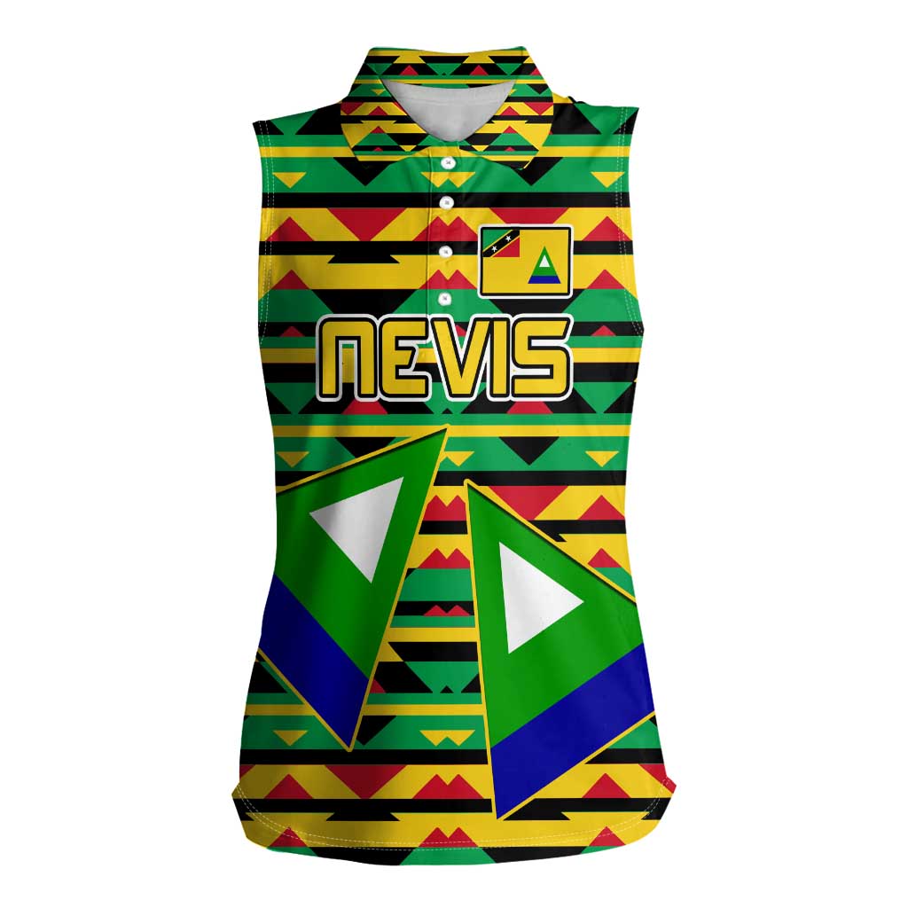Nevis in Saint Kitts and Nevis Women Sleeveless Polo Shirt Geometric Pattern and Coat of Arms - Wonder Print Shop
