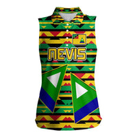 Nevis in Saint Kitts and Nevis Women Sleeveless Polo Shirt Geometric Pattern and Coat of Arms - Wonder Print Shop