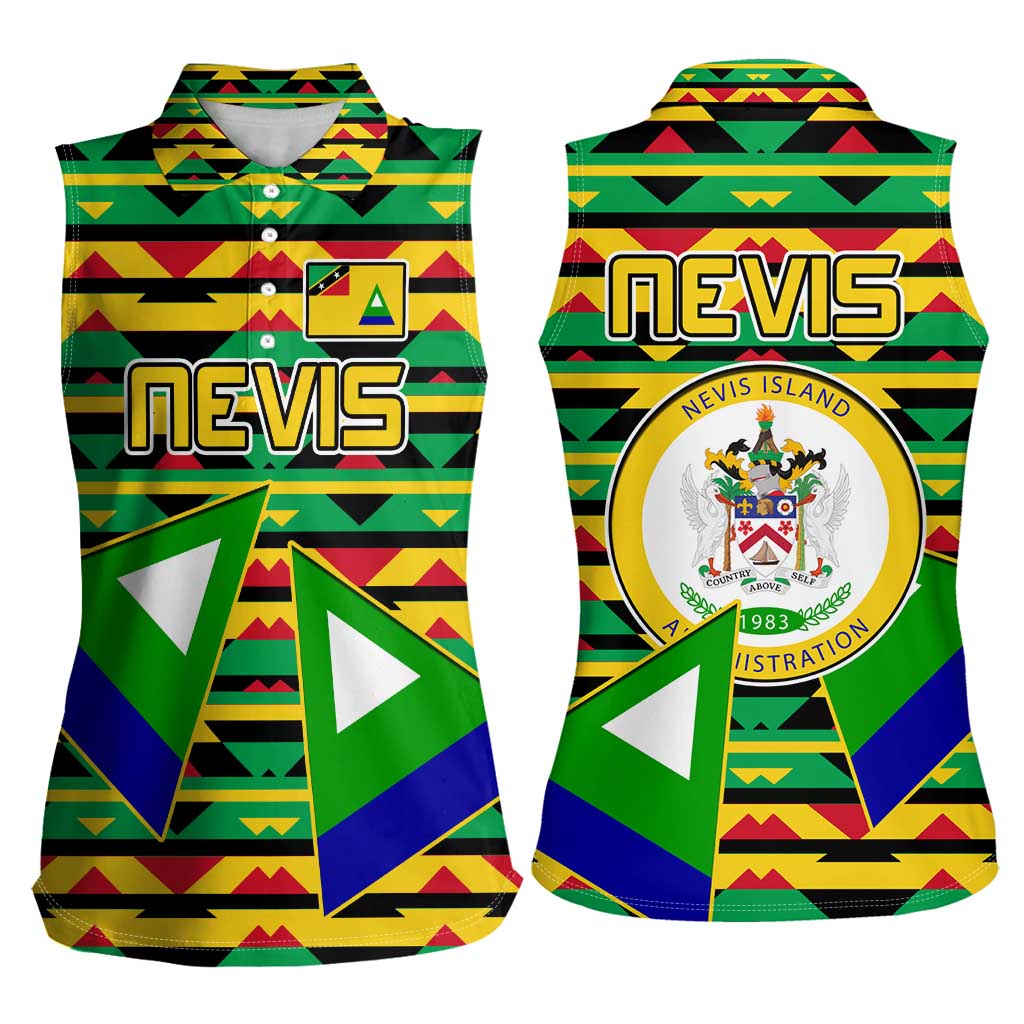 Nevis in Saint Kitts and Nevis Women Sleeveless Polo Shirt Geometric Pattern and Coat of Arms - Wonder Print Shop