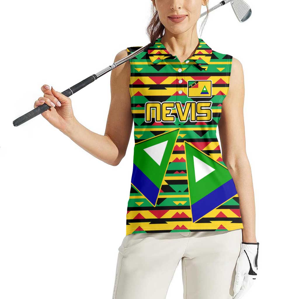 Nevis in Saint Kitts and Nevis Women Sleeveless Polo Shirt Geometric Pattern and Coat of Arms - Wonder Print Shop