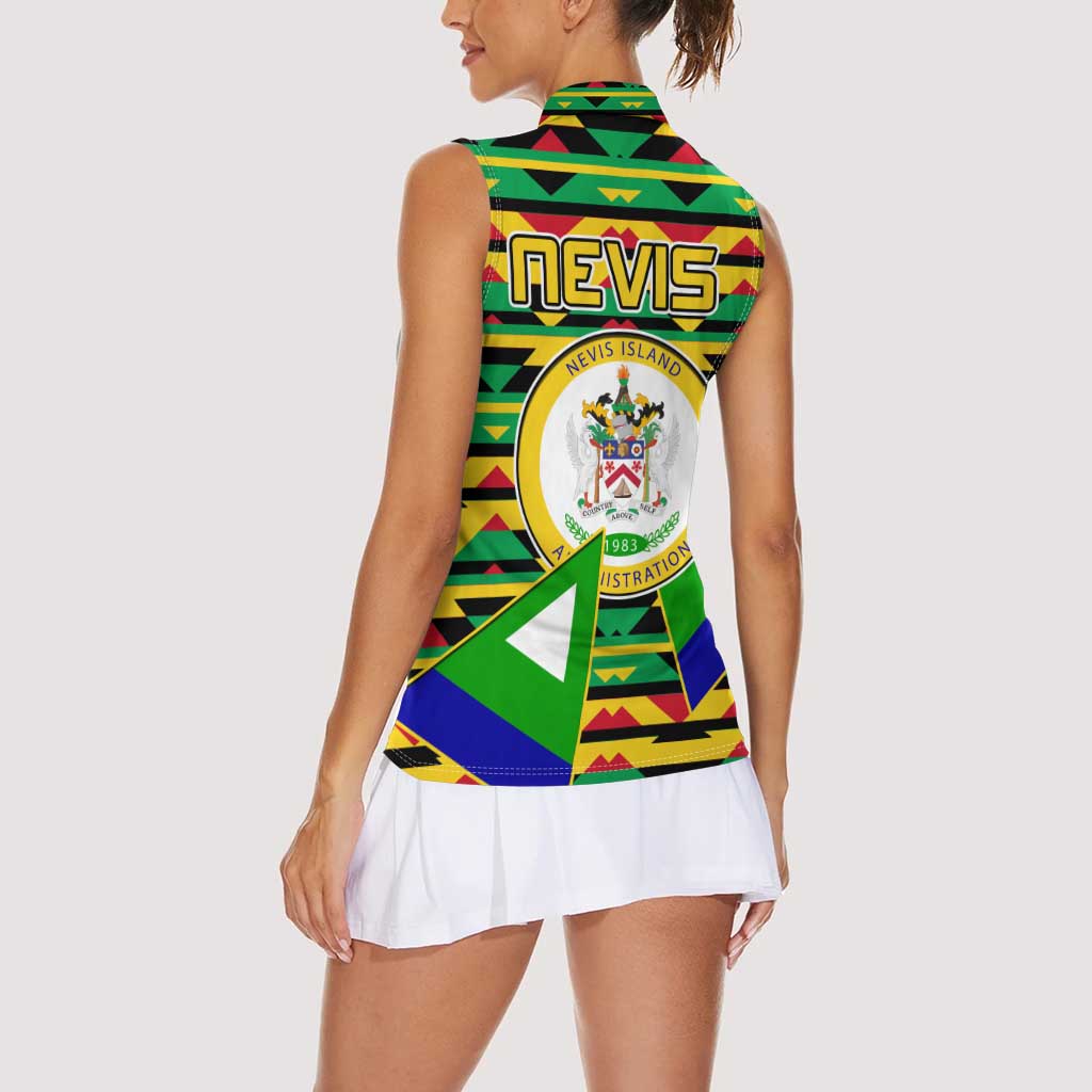 Nevis in Saint Kitts and Nevis Women Sleeveless Polo Shirt Geometric Pattern and Coat of Arms - Wonder Print Shop