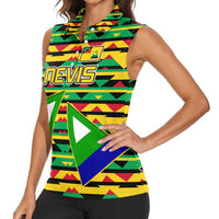 Nevis in Saint Kitts and Nevis Women Sleeveless Polo Shirt Geometric Pattern and Coat of Arms - Wonder Print Shop