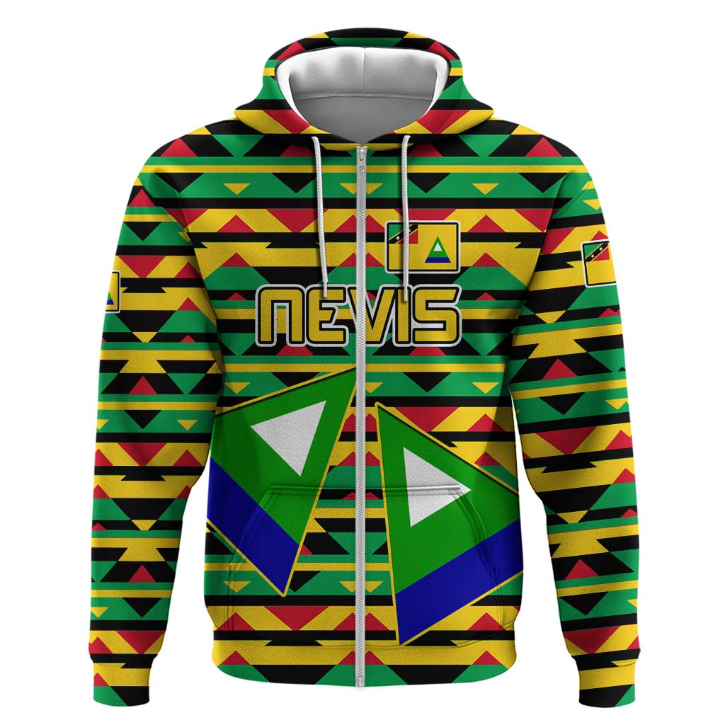 Nevis in Saint Kitts and Nevis Zip Hoodie Geometric Pattern and Coat of Arms - Wonder Print Shop