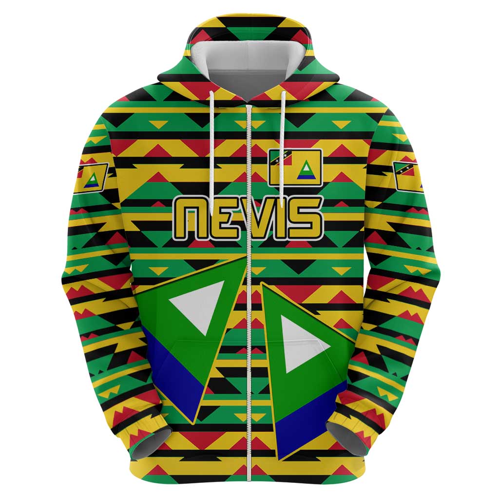 Nevis in Saint Kitts and Nevis Zip Hoodie Geometric Pattern and Coat of Arms - Wonder Print Shop