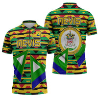 Nevis in Saint Kitts and Nevis Zipper Polo Shirt Geometric Pattern and Coat of Arms - Wonder Print Shop