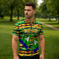 Nevis in Saint Kitts and Nevis Zipper Polo Shirt Geometric Pattern and Coat of Arms - Wonder Print Shop