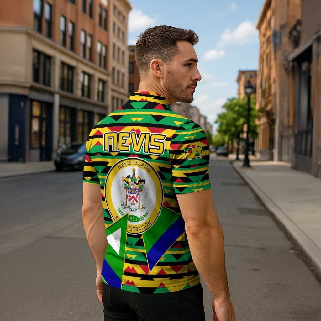 Nevis in Saint Kitts and Nevis Zipper Polo Shirt Geometric Pattern and Coat of Arms - Wonder Print Shop