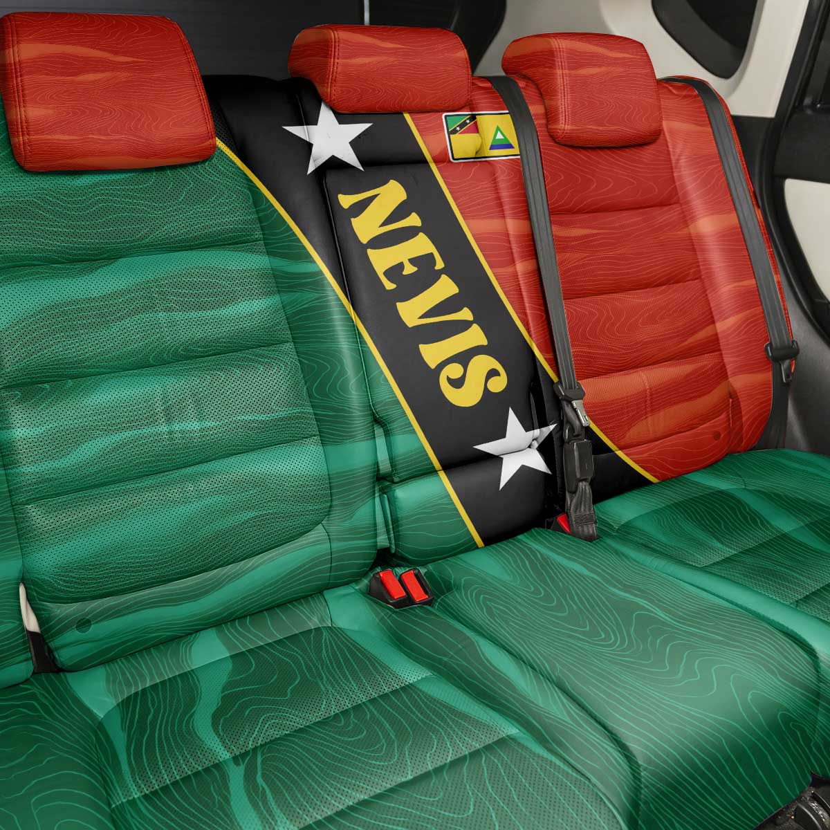 Nevis in Saint Kitts and Nevis Back Car Seat Cover Star Design and Coat of Arms - Wonder Print Shop