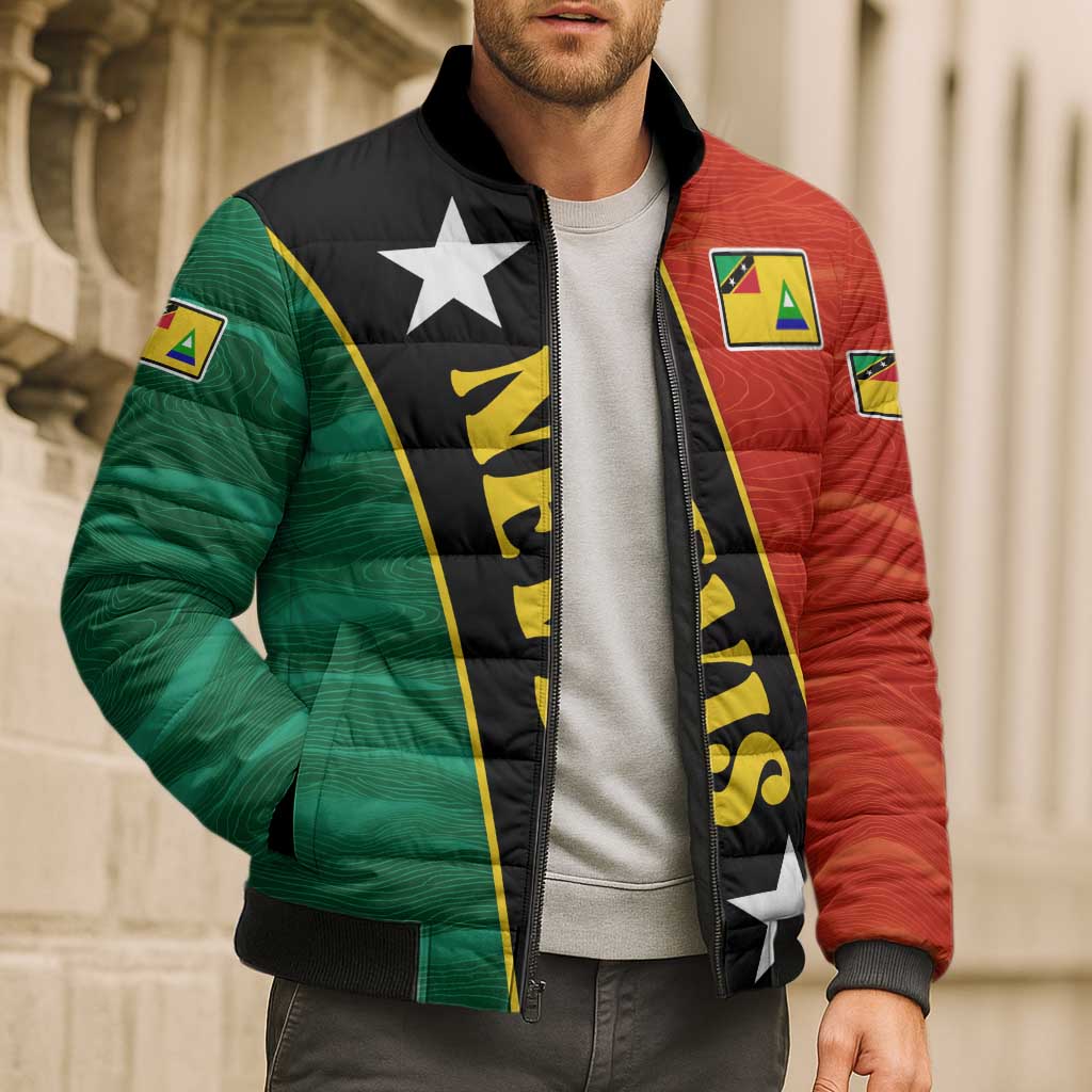 Nevis in Saint Kitts and Nevis Bomber Puffer Jacket Star Design and Coat of Arms - Wonder Print Shop