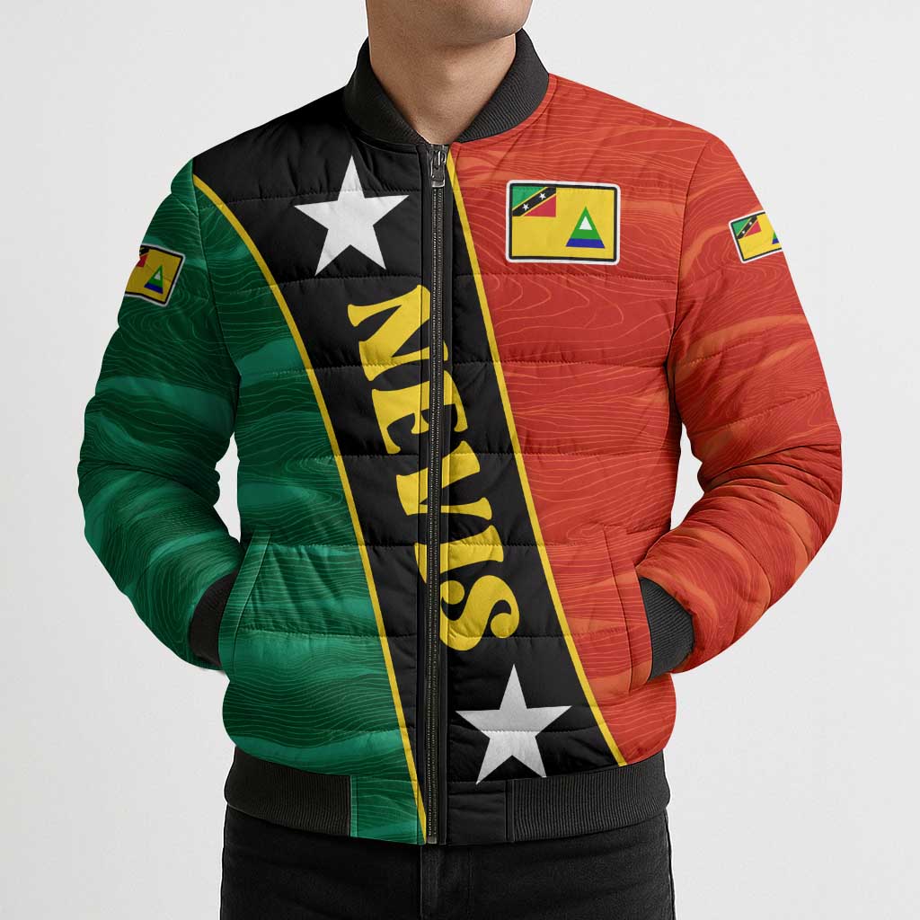 Nevis in Saint Kitts and Nevis Bomber Puffer Jacket Star Design and Coat of Arms - Wonder Print Shop