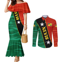 Nevis in Saint Kitts and Nevis Couples Matching Mermaid Dress and Long Sleeve Button Shirt Star Design and Coat of Arms - Wonder Print Shop