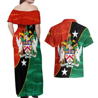 Nevis in Saint Kitts and Nevis Couples Matching Off Shoulder Maxi Dress and Hawaiian Shirt Star Design and Coat of Arms - Wonder Print Shop