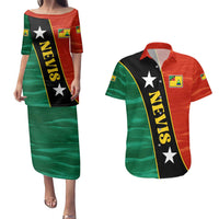 Nevis in Saint Kitts and Nevis Couples Matching Puletasi and Hawaiian Shirt Star Design and Coat of Arms - Wonder Print Shop