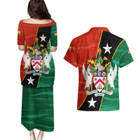 Nevis in Saint Kitts and Nevis Couples Matching Puletasi and Hawaiian Shirt Star Design and Coat of Arms - Wonder Print Shop