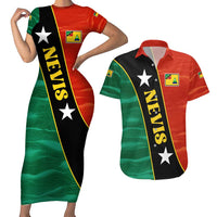 Nevis in Saint Kitts and Nevis Couples Matching Short Sleeve Bodycon Dress and Hawaiian Shirt Star Design and Coat of Arms - Wonder Print Shop