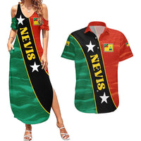 Nevis in Saint Kitts and Nevis Couples Matching Summer Maxi Dress and Hawaiian Shirt Star Design and Coat of Arms - Wonder Print Shop