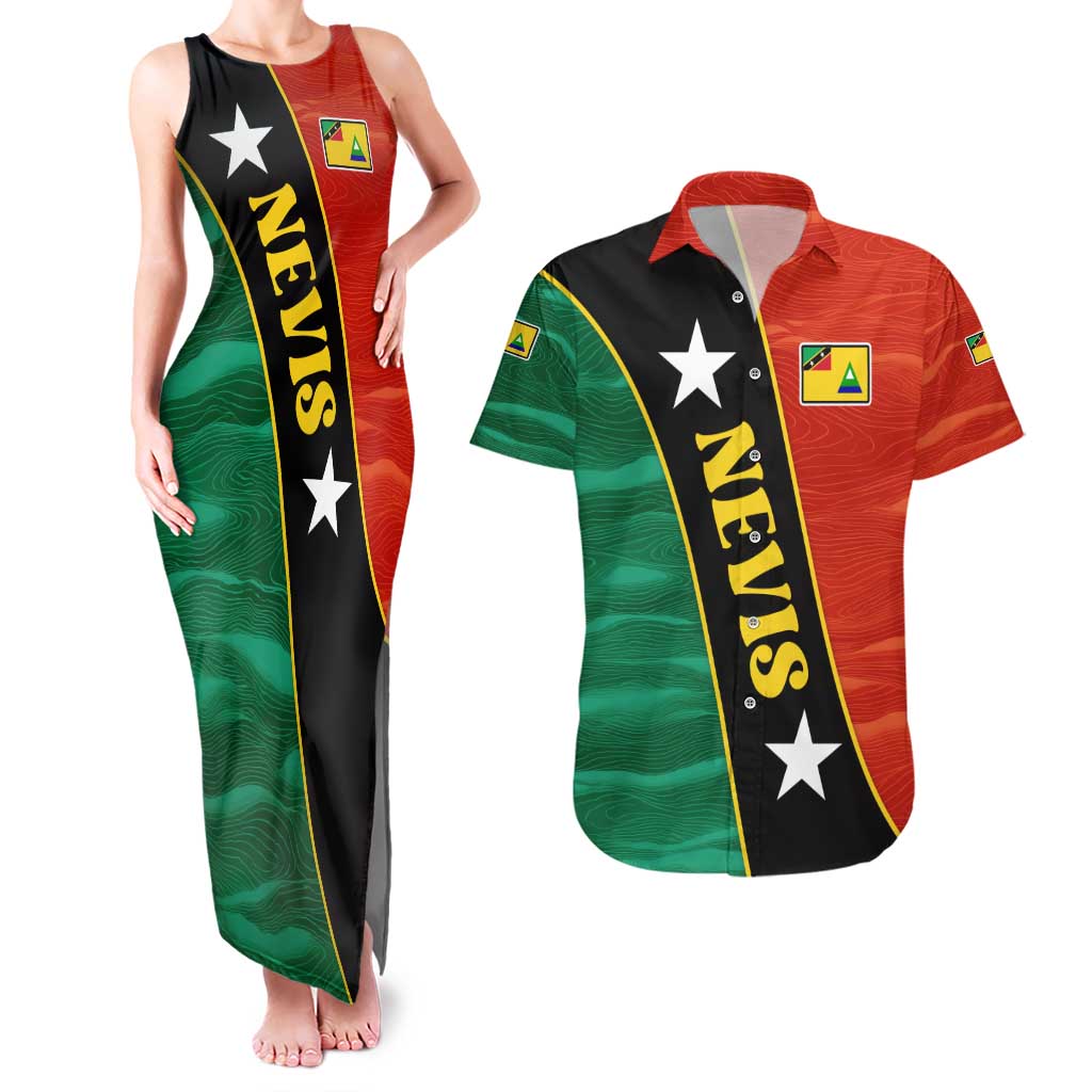 Nevis in Saint Kitts and Nevis Couples Matching Tank Maxi Dress and Hawaiian Shirt Star Design and Coat of Arms - Wonder Print Shop