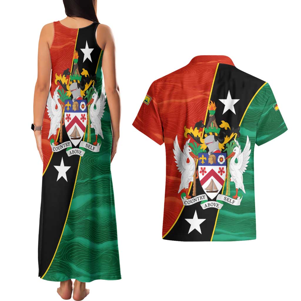 Nevis in Saint Kitts and Nevis Couples Matching Tank Maxi Dress and Hawaiian Shirt Star Design and Coat of Arms - Wonder Print Shop