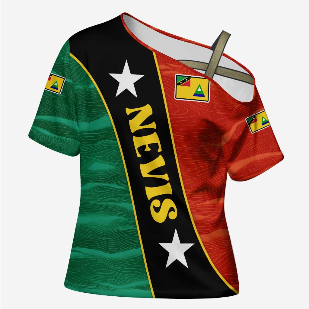 Nevis in Saint Kitts and Nevis Cross Shoulder Shirt Star Design and Coat of Arms - Wonder Print Shop