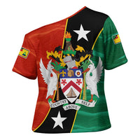 Nevis in Saint Kitts and Nevis Cross Shoulder Shirt Star Design and Coat of Arms - Wonder Print Shop