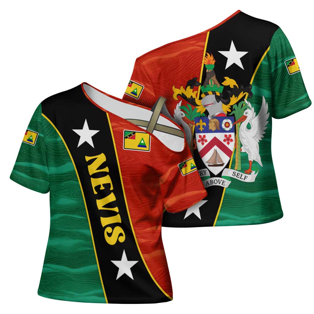 Nevis in Saint Kitts and Nevis Cross Shoulder Shirt Star Design and Coat of Arms - Wonder Print Shop