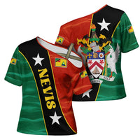 Nevis in Saint Kitts and Nevis Cross Shoulder Shirt Star Design and Coat of Arms - Wonder Print Shop