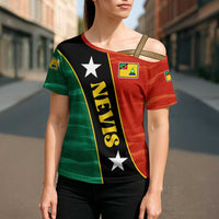 Nevis in Saint Kitts and Nevis Cross Shoulder Shirt Star Design and Coat of Arms - Wonder Print Shop