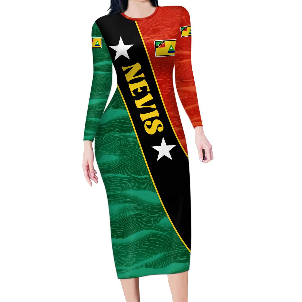 Nevis in Saint Kitts and Nevis Family Matching Long Sleeve Bodycon Dress and Hawaiian Shirt Star Design and Coat of Arms - Wonder Print Shop