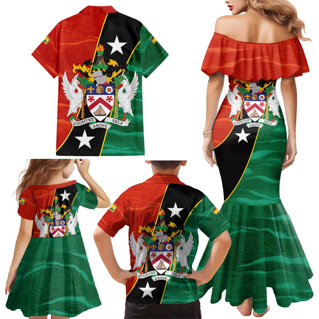 Nevis in Saint Kitts and Nevis Family Matching Mermaid Dress and Hawaiian Shirt Star Design and Coat of Arms - Wonder Print Shop