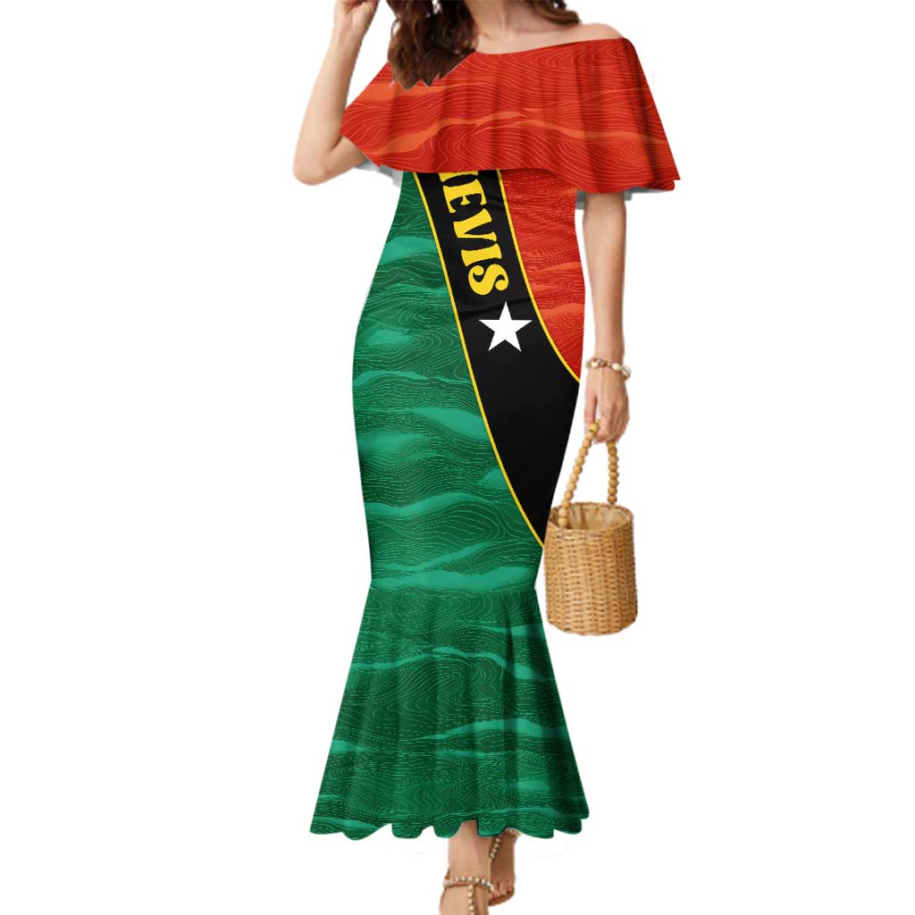 Nevis in Saint Kitts and Nevis Family Matching Mermaid Dress and Hawaiian Shirt Star Design and Coat of Arms - Wonder Print Shop