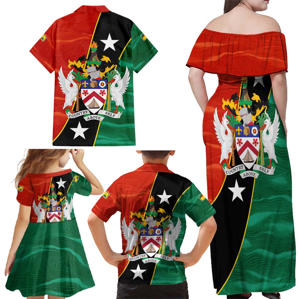 Nevis in Saint Kitts and Nevis Family Matching Off Shoulder Maxi Dress and Hawaiian Shirt Star Design and Coat of Arms - Wonder Print Shop