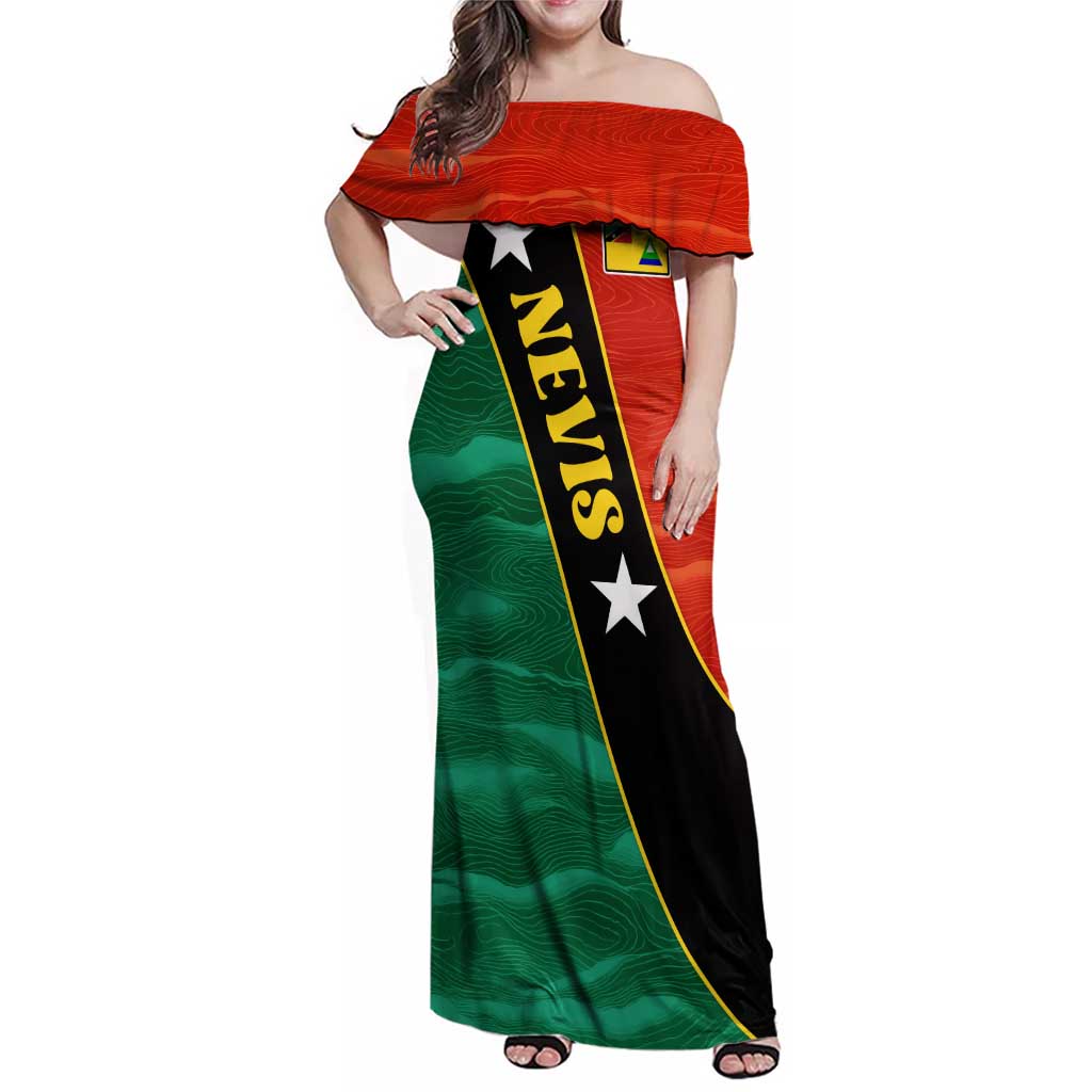 Nevis in Saint Kitts and Nevis Family Matching Off Shoulder Maxi Dress and Hawaiian Shirt Star Design and Coat of Arms - Wonder Print Shop