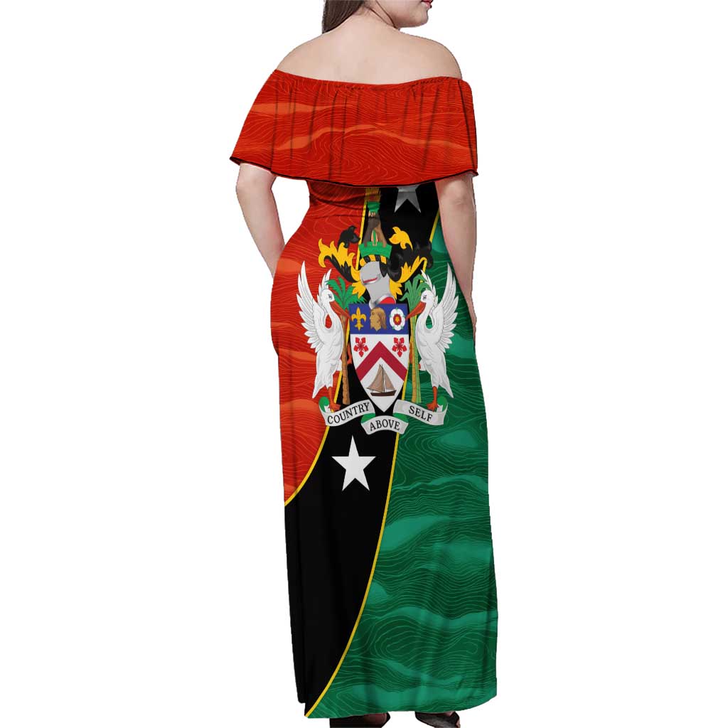 Nevis in Saint Kitts and Nevis Family Matching Off Shoulder Maxi Dress and Hawaiian Shirt Star Design and Coat of Arms - Wonder Print Shop