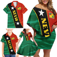 Nevis in Saint Kitts and Nevis Family Matching Off Shoulder Short Dress and Hawaiian Shirt Star Design and Coat of Arms - Wonder Print Shop