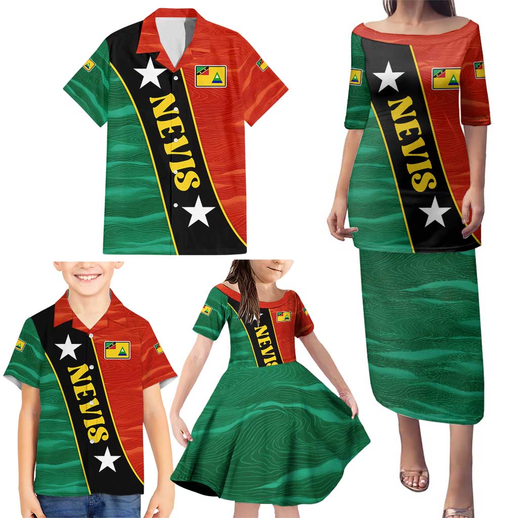 Nevis in Saint Kitts and Nevis Family Matching Puletasi and Hawaiian Shirt Star Design and Coat of Arms - Wonder Print Shop