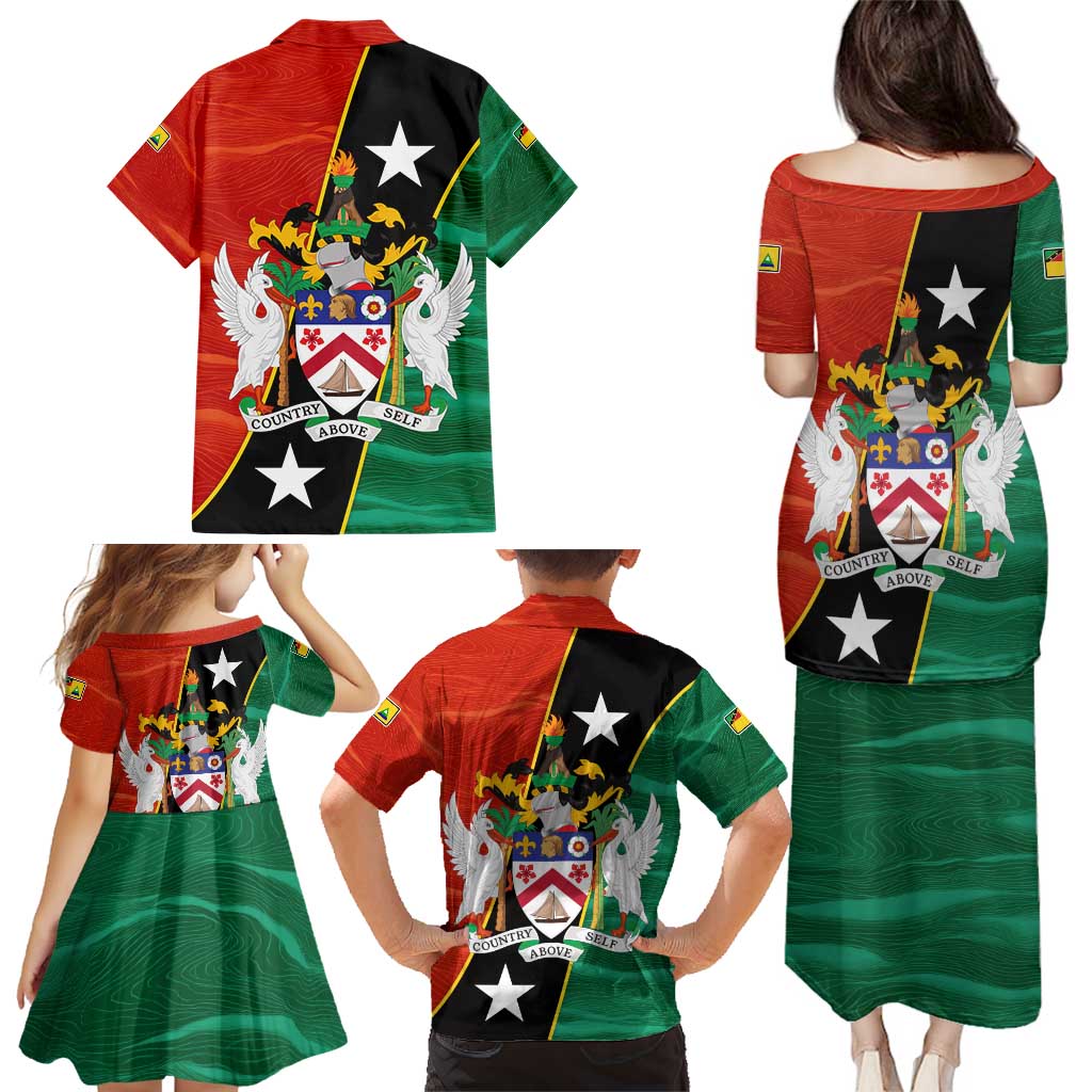 Nevis in Saint Kitts and Nevis Family Matching Puletasi and Hawaiian Shirt Star Design and Coat of Arms - Wonder Print Shop