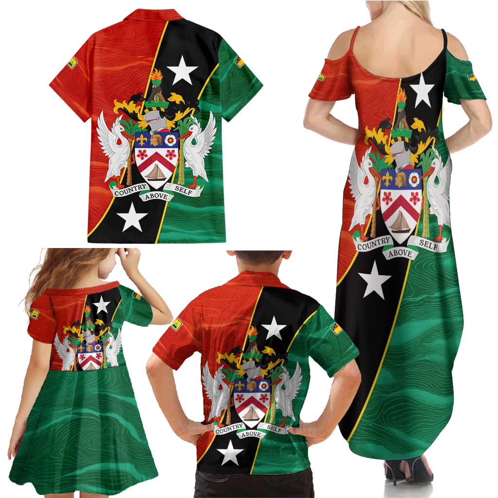 Nevis in Saint Kitts and Nevis Family Matching Summer Maxi Dress and Hawaiian Shirt Star Design and Coat of Arms - Wonder Print Shop