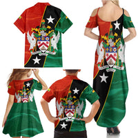 Nevis in Saint Kitts and Nevis Family Matching Summer Maxi Dress and Hawaiian Shirt Star Design and Coat of Arms - Wonder Print Shop