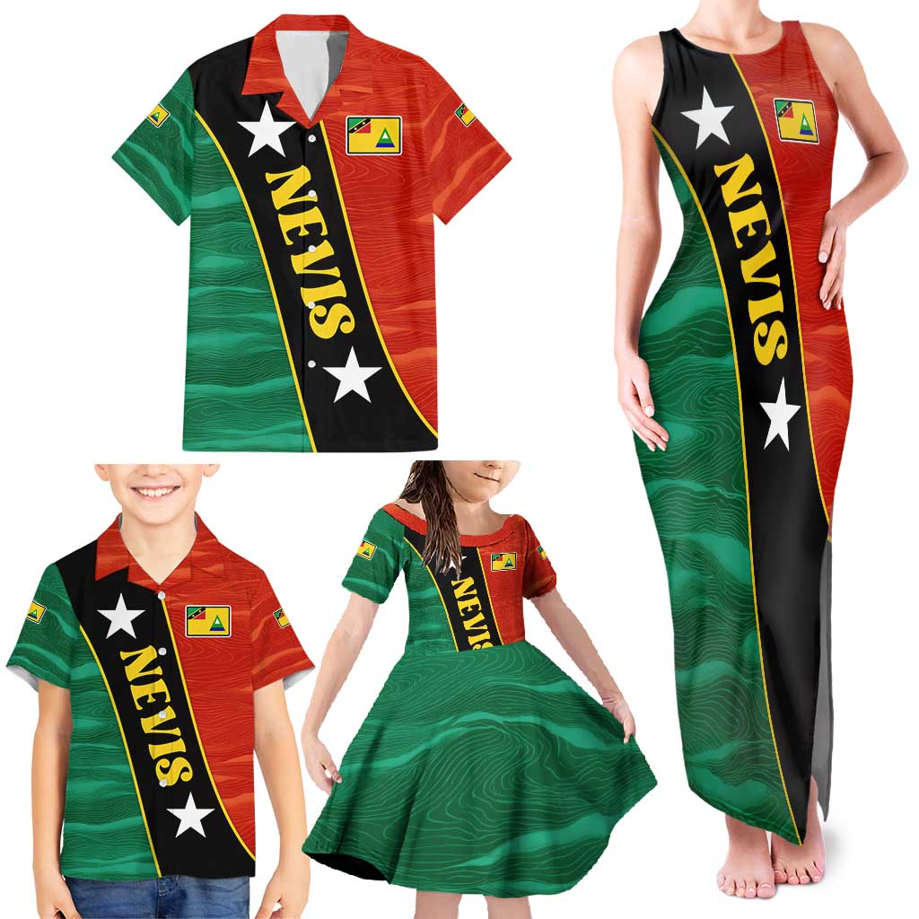 Nevis in Saint Kitts and Nevis Family Matching Tank Maxi Dress and Hawaiian Shirt Star Design and Coat of Arms - Wonder Print Shop