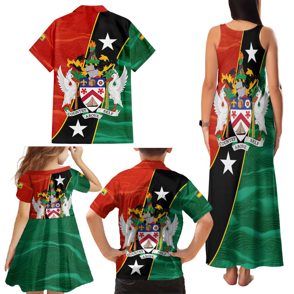 Nevis in Saint Kitts and Nevis Family Matching Tank Maxi Dress and Hawaiian Shirt Star Design and Coat of Arms - Wonder Print Shop